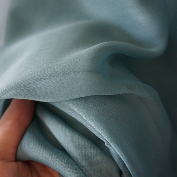 Flowy Aqua Chiffon Long Sleeve Formal Dress with Embellished Waist - Picture 6 of 10